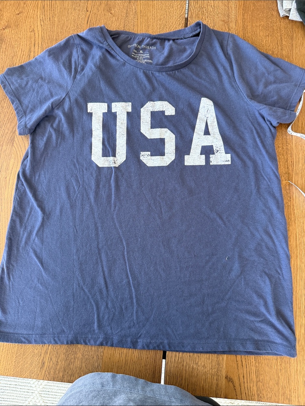 Grayson Threads Navy Blue Tee with White USA Graphic